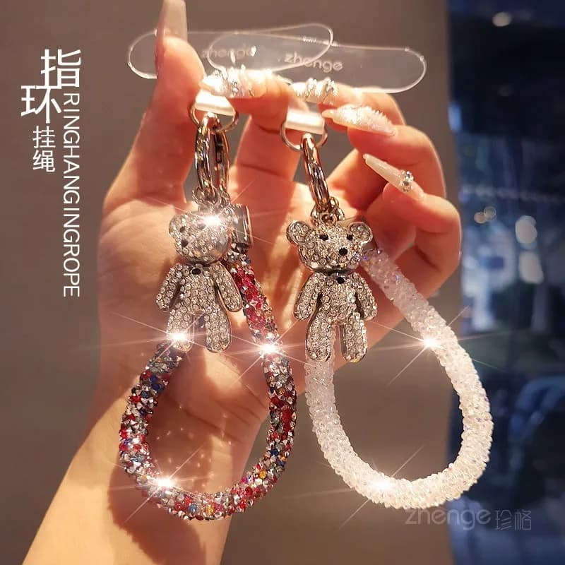 Flash Diamond Ring Mobile Phone Lanyard Ins Women's Bear Pendant Pendant Jewelry Exquisite Niche High Sense