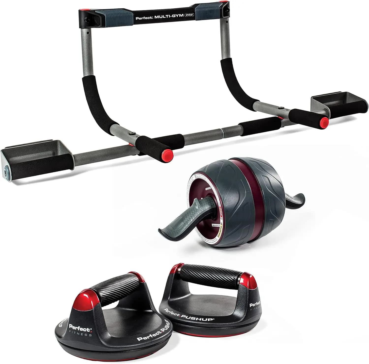 All-In-One Home Gym Set: Pull Up Bar, Pushup Stands & Ab Roller for Full Body Workout