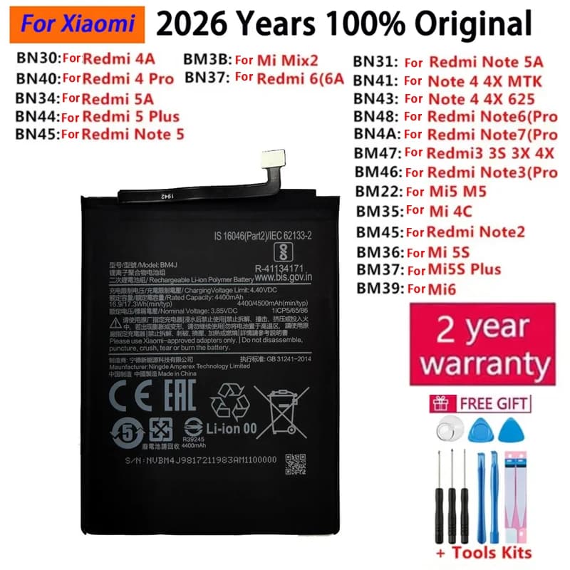 Batteria Originale al 100% per Xiaomi Redmi Note 4 4X 3 3S 3X 4X 4A 3 Pro 5 5A 6 6A Pro Mi4C Mi 5X Mi 5 Mi5 M5 Mi6