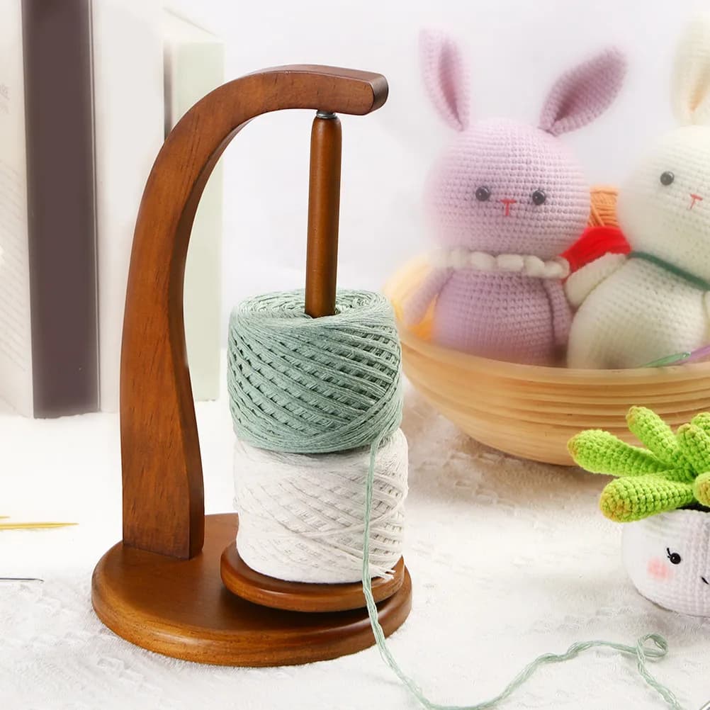 Yarn Winder Wooden Holder for Crocheting Rotating Organizer Sewing Thread Rack Ball
