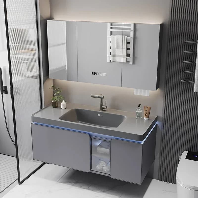 Armadietti in Ferro per Bagno, Mobile Sotto Lavabo in Legno con Cassetti, Armadietto con Specchio per Doccia