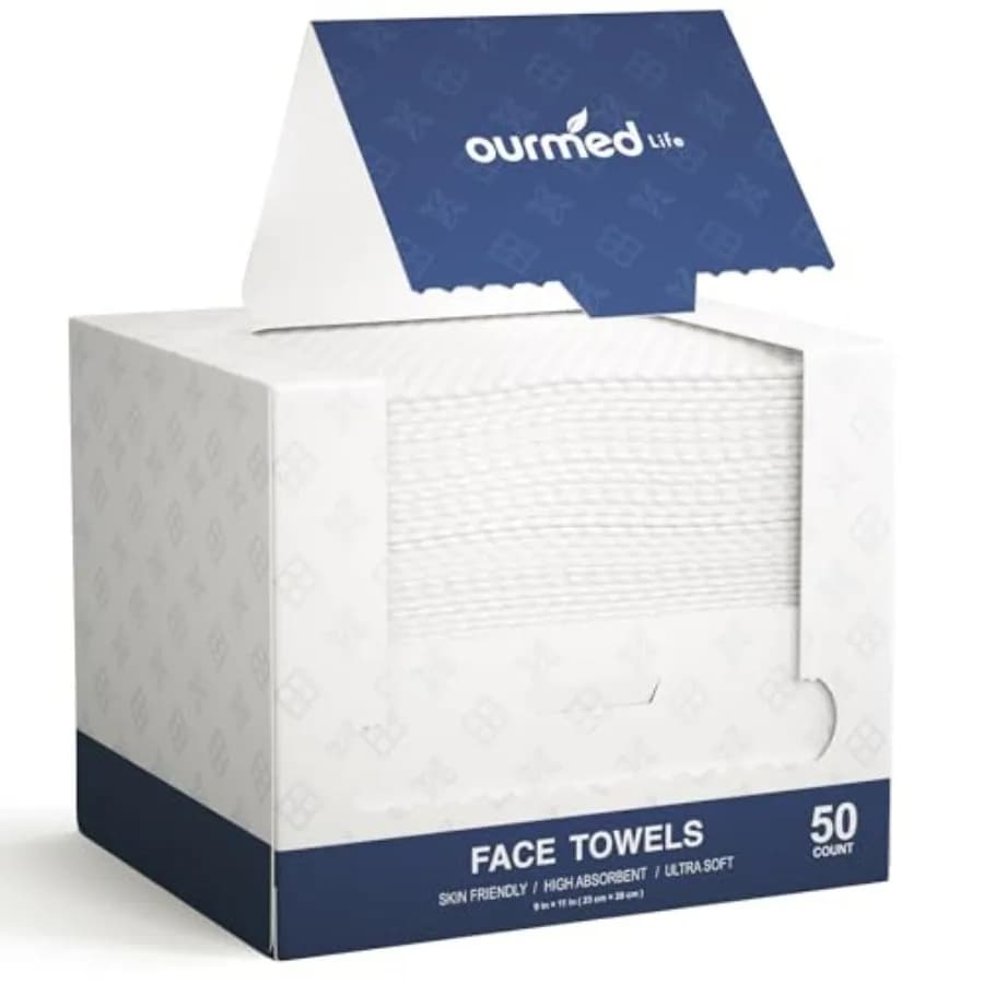 Ourmed Life Face Towels, 11"×9" Disposable Face Towel Ultra-Soft, Thickened Facial Towelettes, Lint-Free Dry Wipes for Sensitiv
