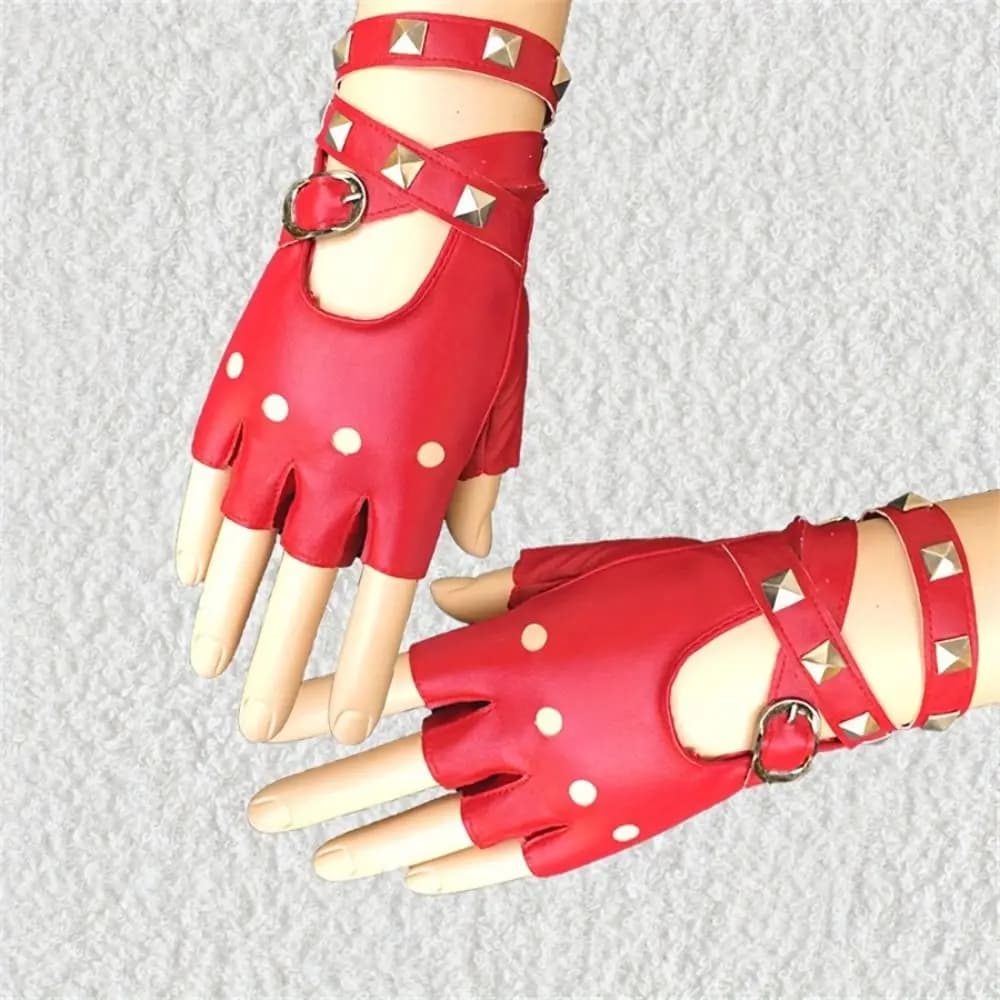 Unisex Punk Rivets Belt Wrist Gloves Cool Anti-Slip Half Finger Gloves Gothic Trendy Performance Gloves Disco Dancing