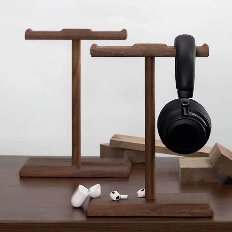 Supporto per Cuffie in Legno di Noce con Scanalatura Antiscivolo, Supporto Universale da Scrivania per Cuffie Over-Ear da Gaming, Espositore per Auricolari