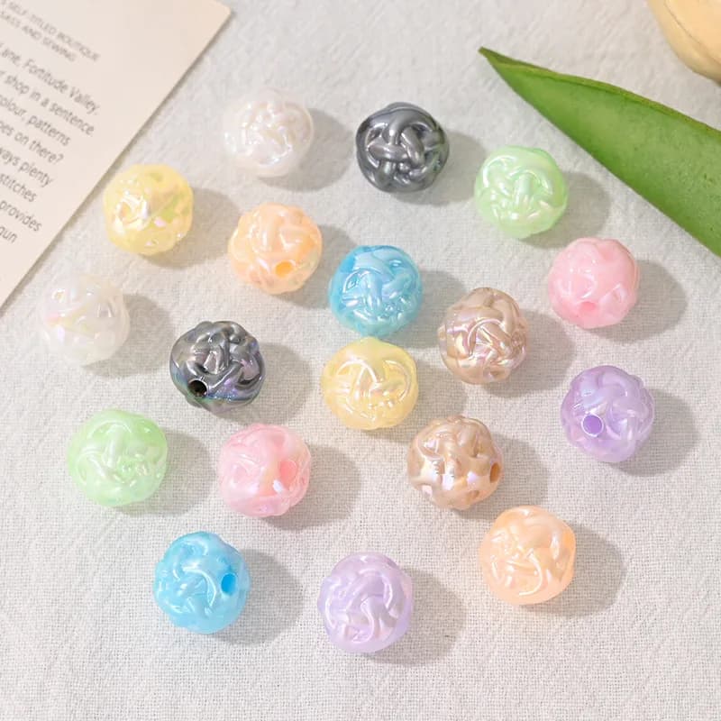 10Pcs Acrylic Yarn Ball Beads, Through Hole Loose Beads for DIY Phone Chain, Pen, Keychain Pendant Jewelry Making Accessories