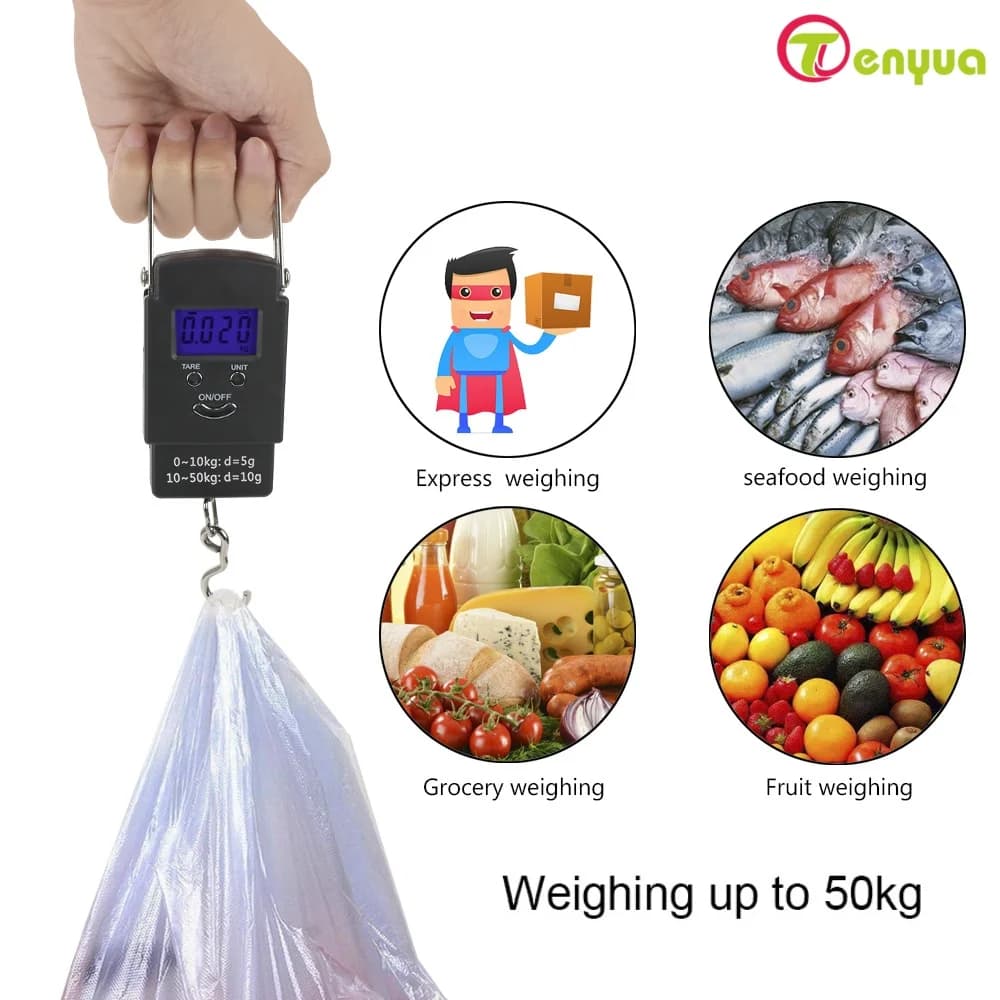 Per i bagagli da pesca da viaggio appesi bilancia digitale strumento domestico bilancia elettronica LCD 50Kg/110lb portatile