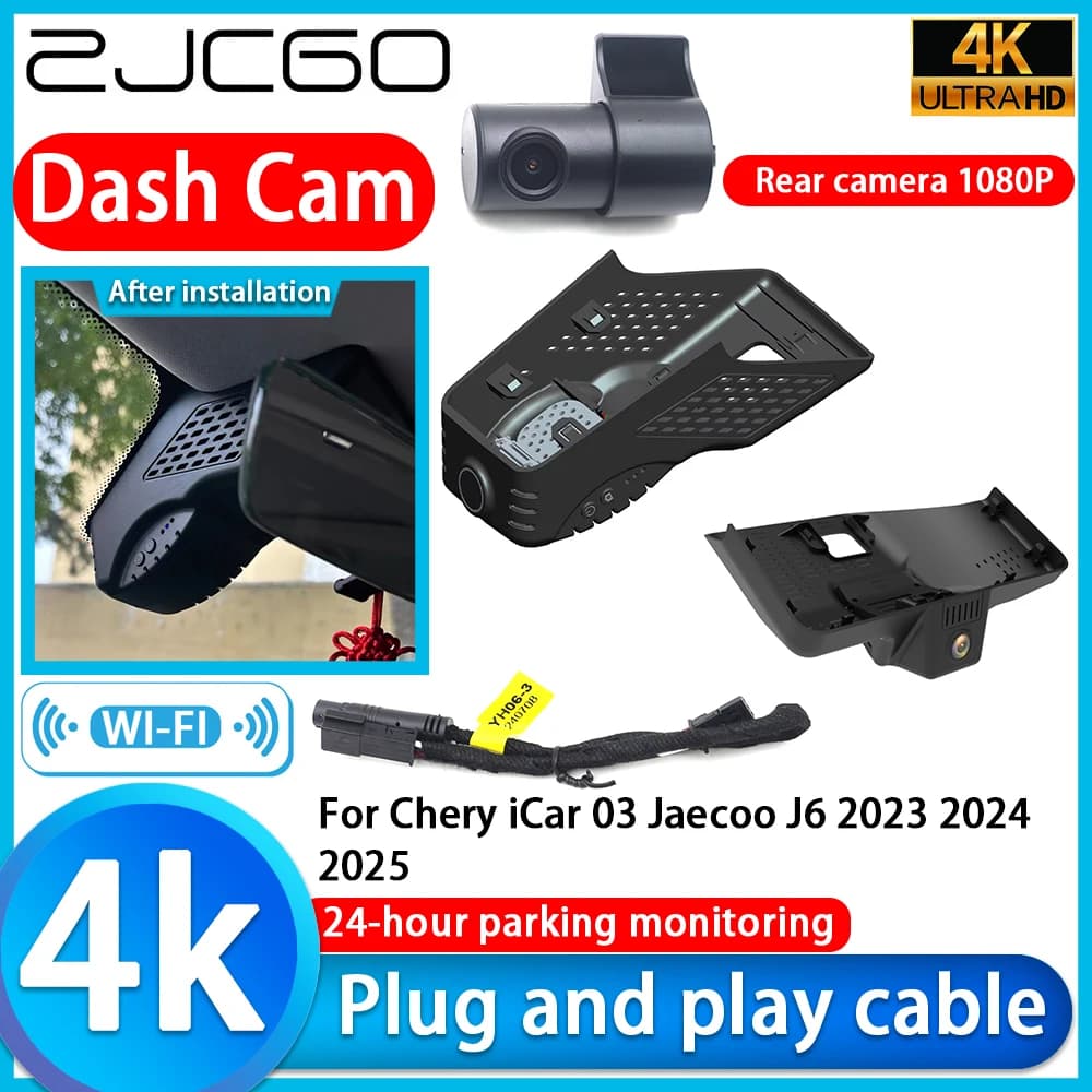 ZJCGO for Chery iCar 03 Jaecoo J6 2023 2024 2025 Video Recorder 4K UHD Plug and Play DVR Auto Dash Cam