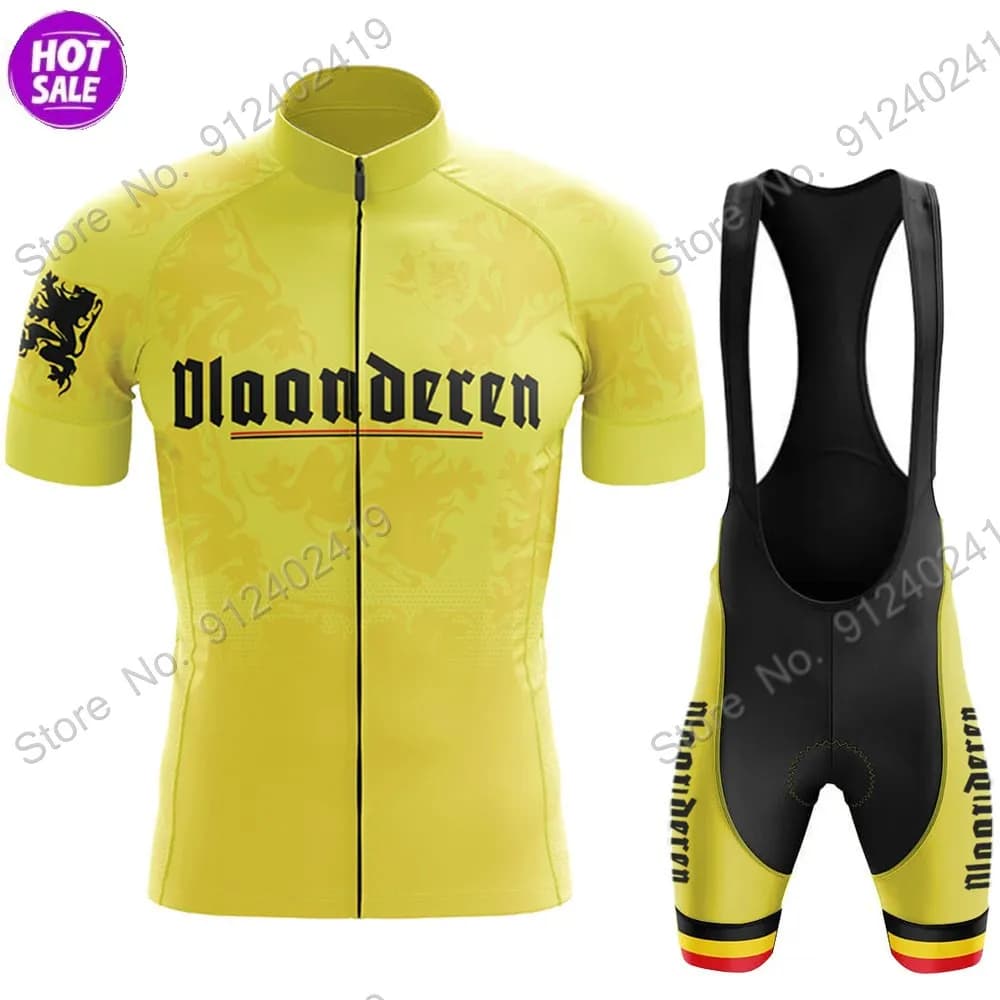 Complete Vlaanderen 2023 Cycling Knit Set Men's Summer Cycling Clothing Road Bike Shirts Bike Jumpsuit Shorts with MTB Ropa Maillot Suits