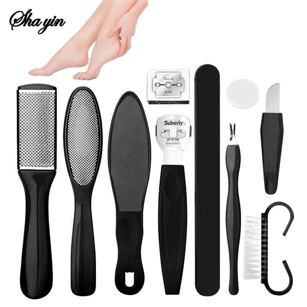 Pedicure Set Peeling And Exfoliating Calluses Foot Scrubbing Brush 10 in 1 Portable Stainless Steel Double-sided Foot Care Tools
