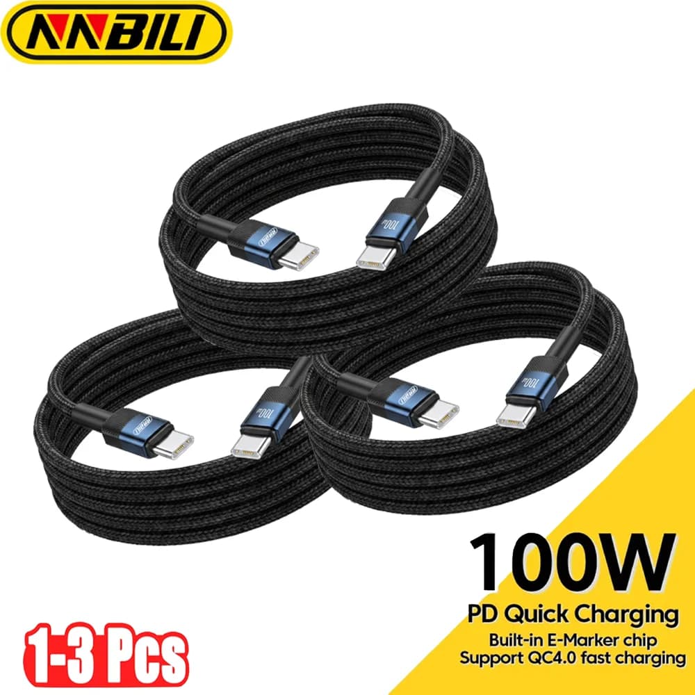 NNBILI 1-3Pcs 100W USB C to Type C Fast Charging Phone Cable for iPhone 18 17 Samsung Xiaomi Quick Charge Type C Data Wire