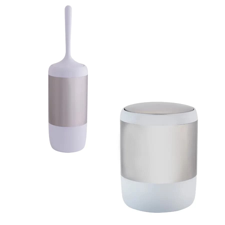 Smooth Matte White Stainless Waste Bin and Toilet Brush