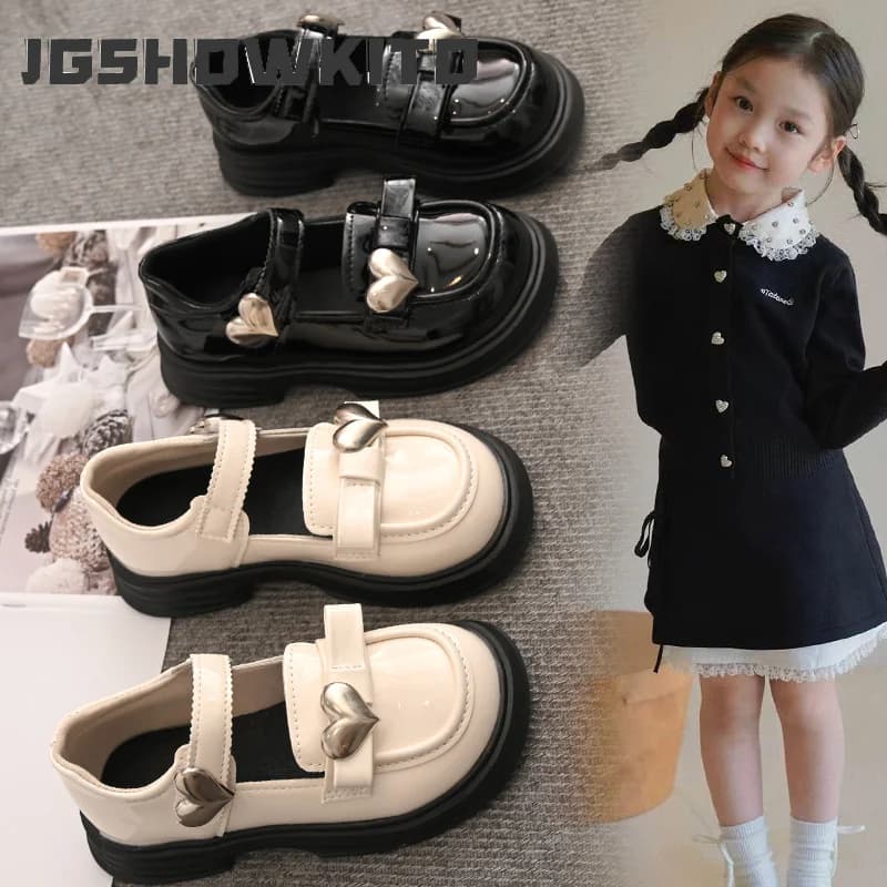 JGSHOWKITO Girls Princess Shoes for Wedding Party with Heart Deco Princess Sweet Kids Mary Janes for School 26-37 Soft Chic New
