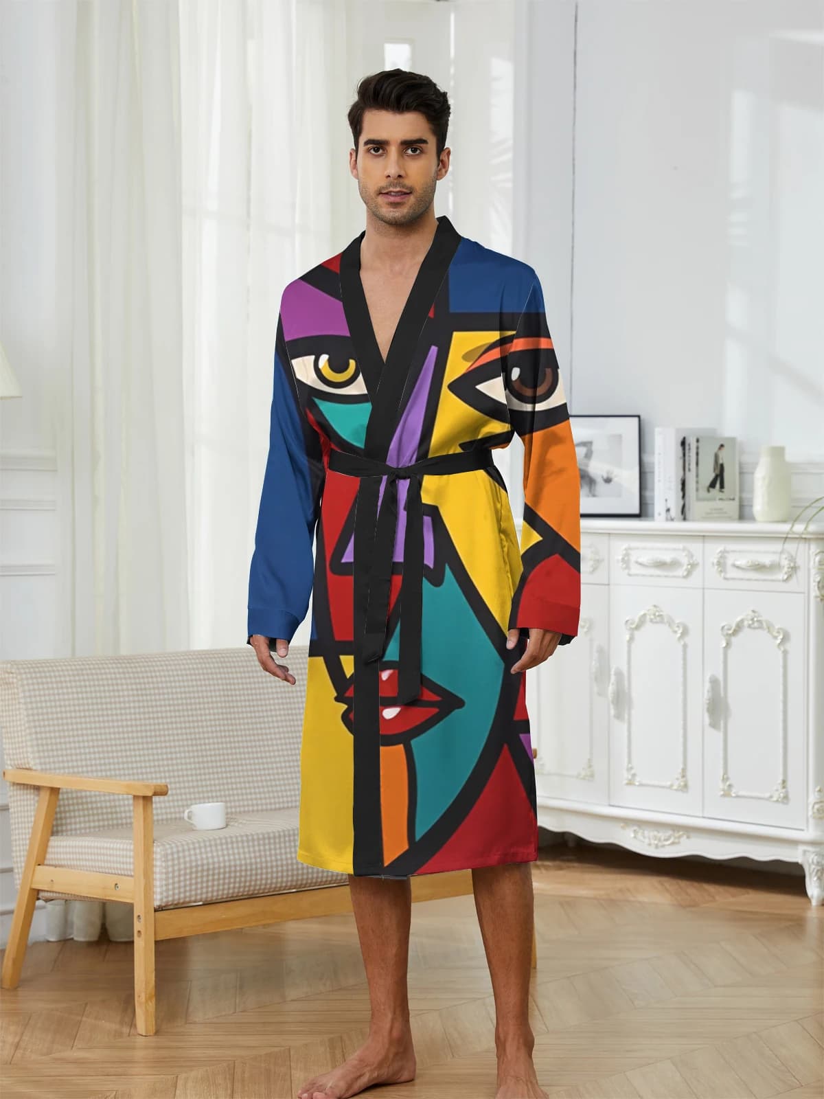 1pcs Men's Robes 2026 Spring/Summer Men's bathrobe Bathrobe man Bathrobe 3D Printed Graphic Breathable dressing gown bath robe