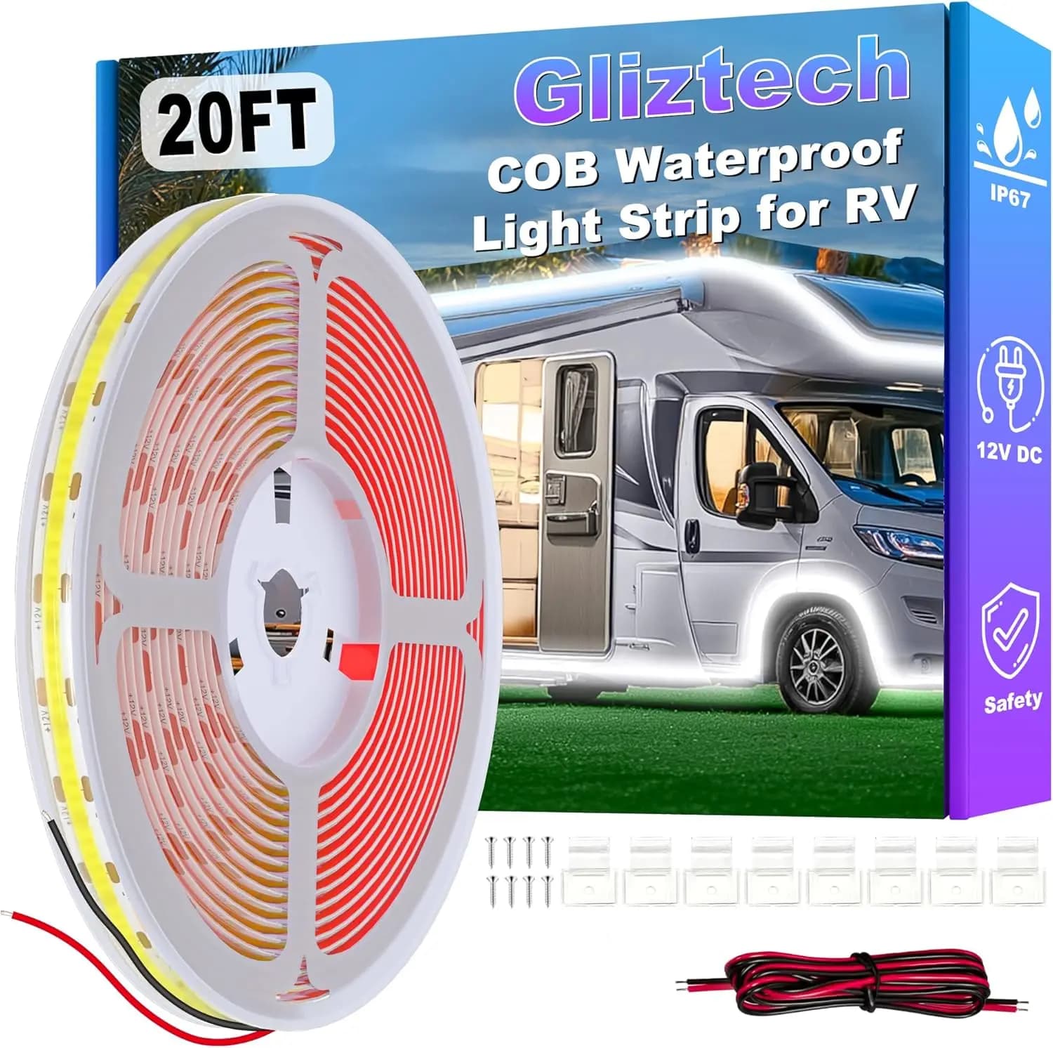 Luci per Tenda da Camper Impermeabili 20FT, Striscia LED COB Bianca 12V IP67 per Tettoie e Rimorchi