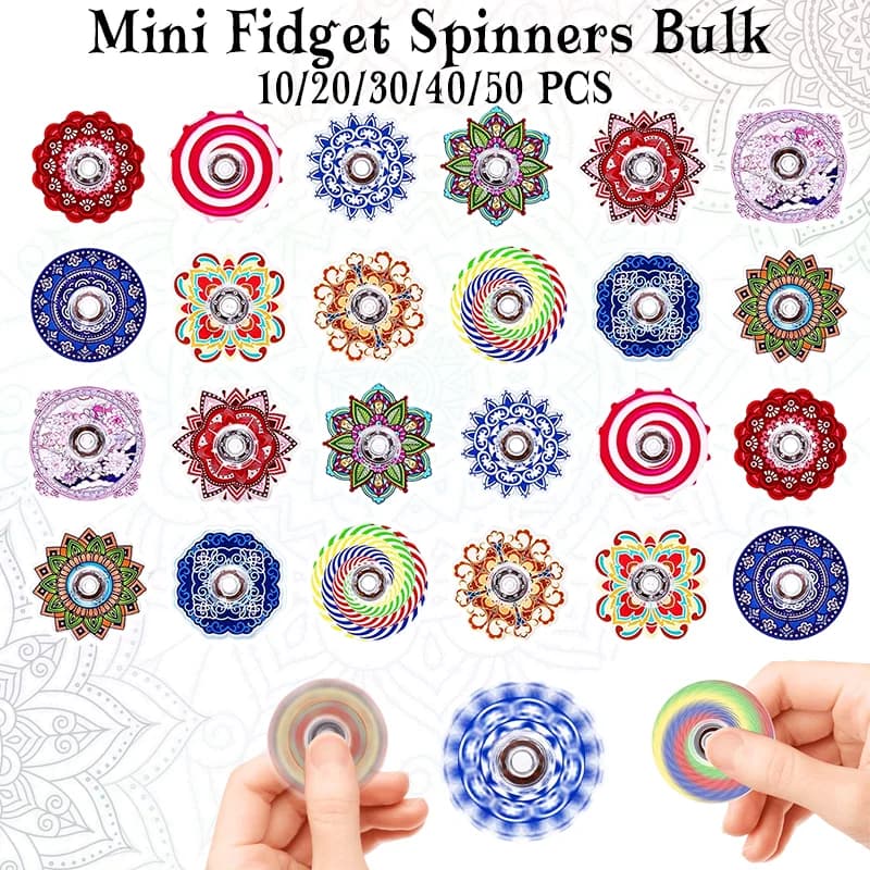 10-50 pezzi MINI Fidget Spinners sfusi per bambini Mandala Vintage Fidget Toy per regalo di Natale Bomboniere per feste di compleanno Premi in classe