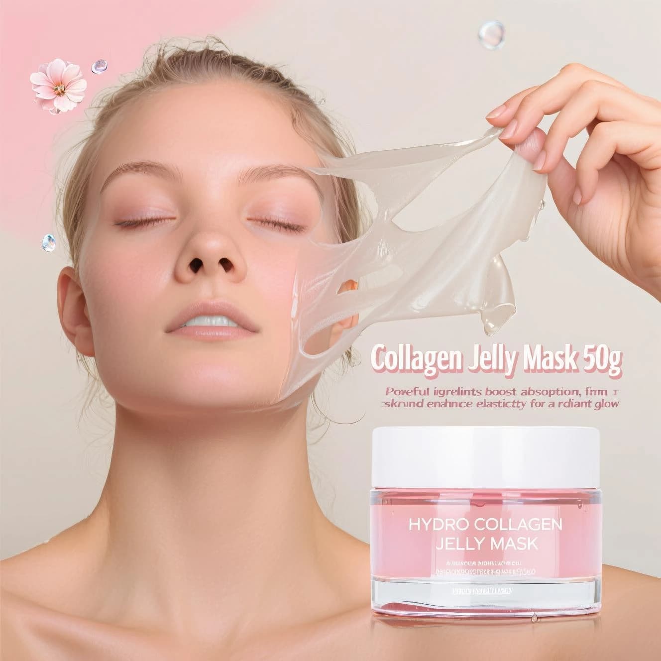 Maschera gelatina idrocolagene 50 ml con acido ialuronico e vitamina C - Maschera notturna idratante profonda per pelli luminose