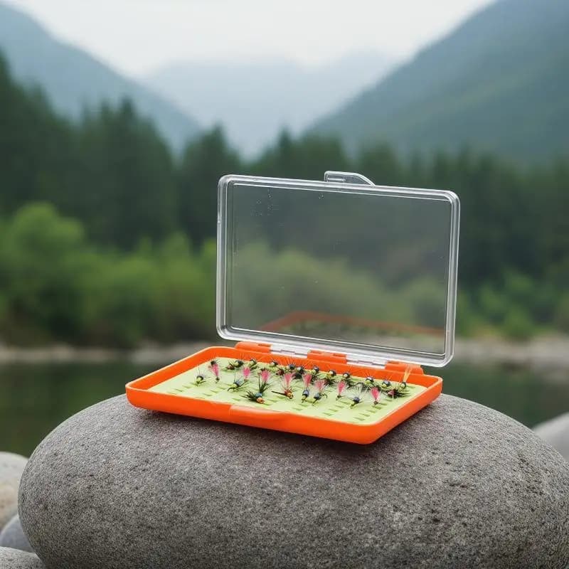 Splash-proof ABS Fly Fishing Hook Storage Box Clear Lid Secure Foam Slots Tackle Box for Kayak Boat Fishing Anglers