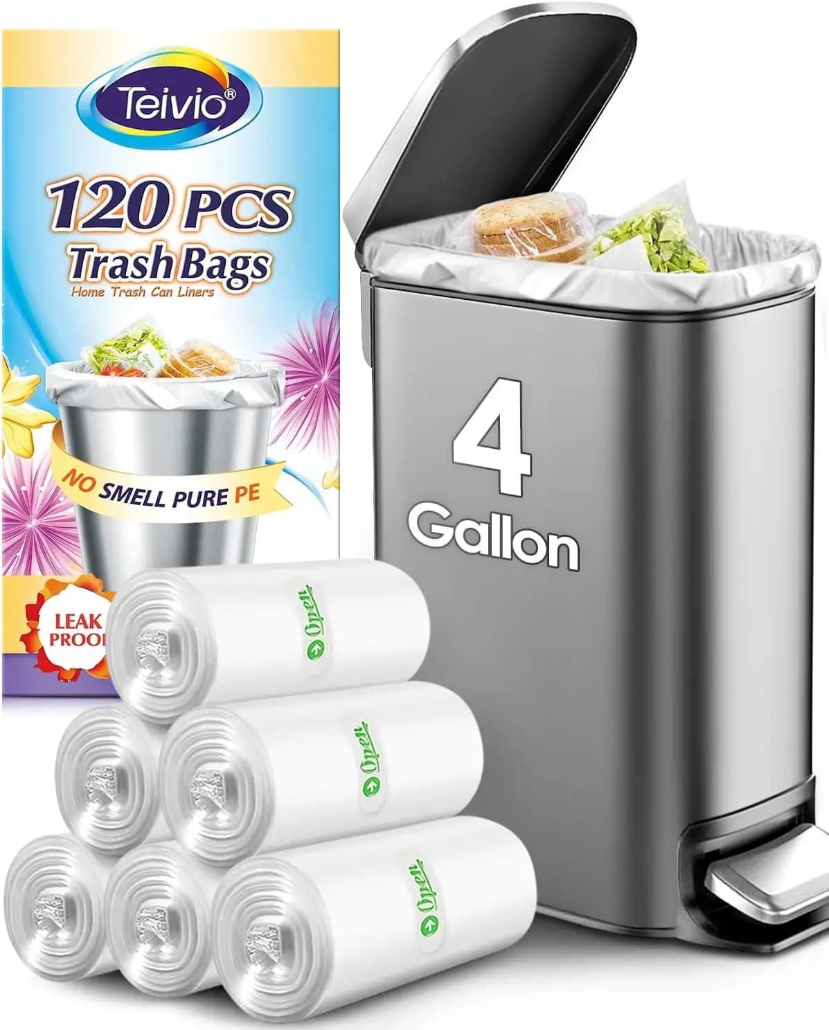 4 Gallon Brush Bags, 120 Pieces, Transparent Bags for Home, Office, Kitchen, Bathroom, Suitable for Containers of 12-15 Liters