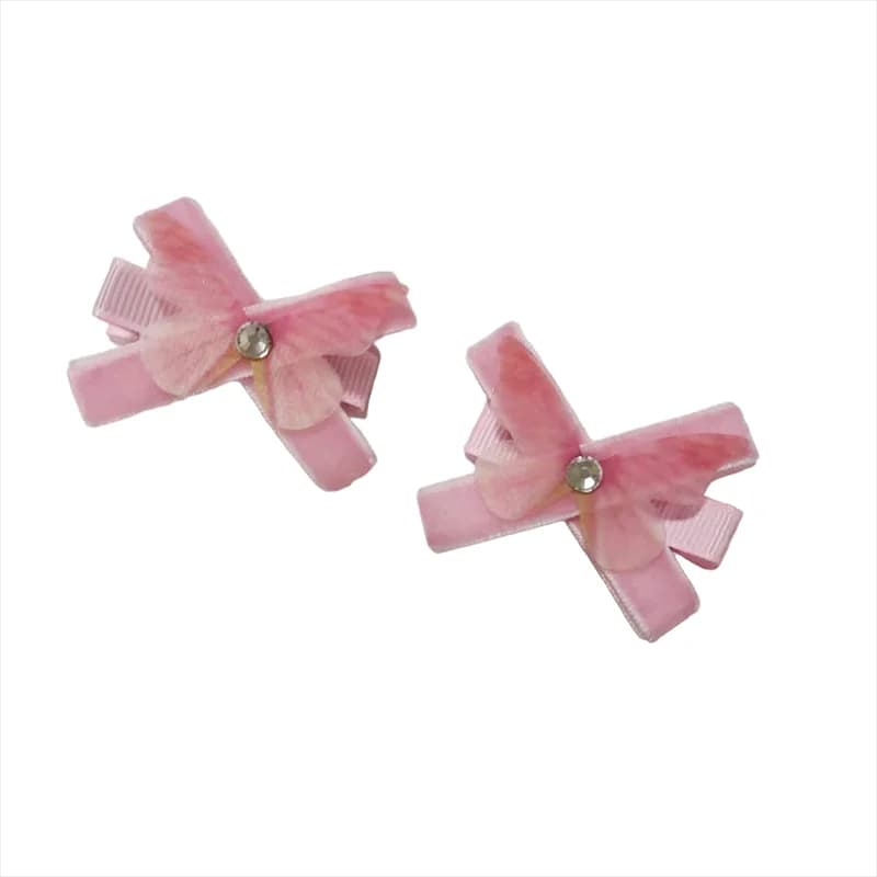 1 paio di fermagli per capelli con fiocco rosa per bambina, forcine per nastro a farfalla, accessori per capelli con clip laterale per principessa per bambini