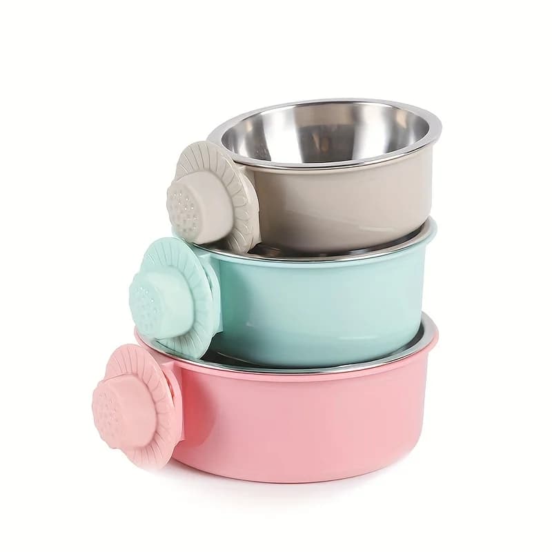 Anti-Spill Stainless Steel Pet Bowl for Cats and Dogs, Cage-Mounted Cat Bowl, Dog Bowl, Hanging Stainless Steel Feeding Bowl