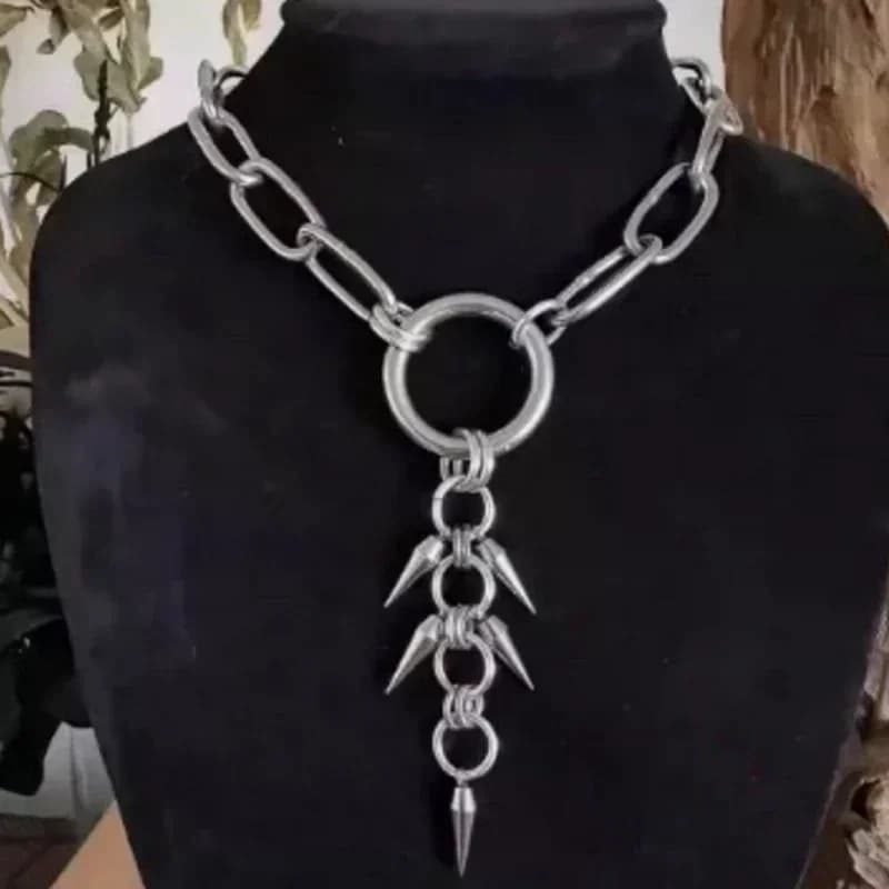 Goth Round Link Chain Choker For Women Men Punk Y2K Titanium Steel Rivet Cone Necklace Aesthetic Jewelry Gift