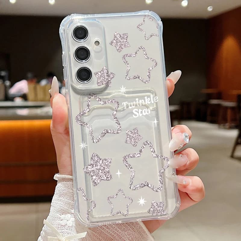 Card Slot Phone Case For Samsung Galaxy S26 S25 S24 Ultra S23 S25 FE A57 A17 A56 A55 A37 A16 A36 A54 Twinkle Star Pattern Cover