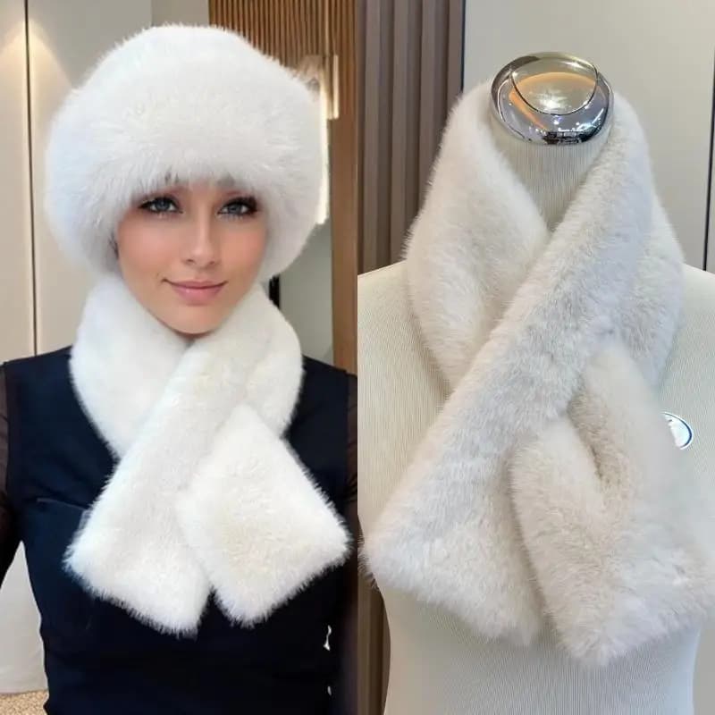 Women Winter Warm Thicken Cross Collar Scarf Solid Color Faux Rabbit Fur Cold Proof Scarves Fashion Soft Furry Neck Warmer