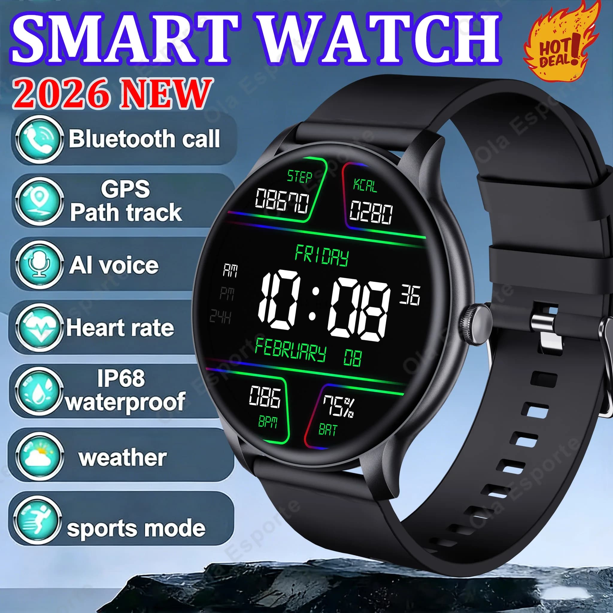 Smartwatch con Monitoraggio Frequenza Cardiaca e Sonno, Chiamate Bluetooth, Orologio Sportivo per Android iOS, Regalo per Donne e Uomini