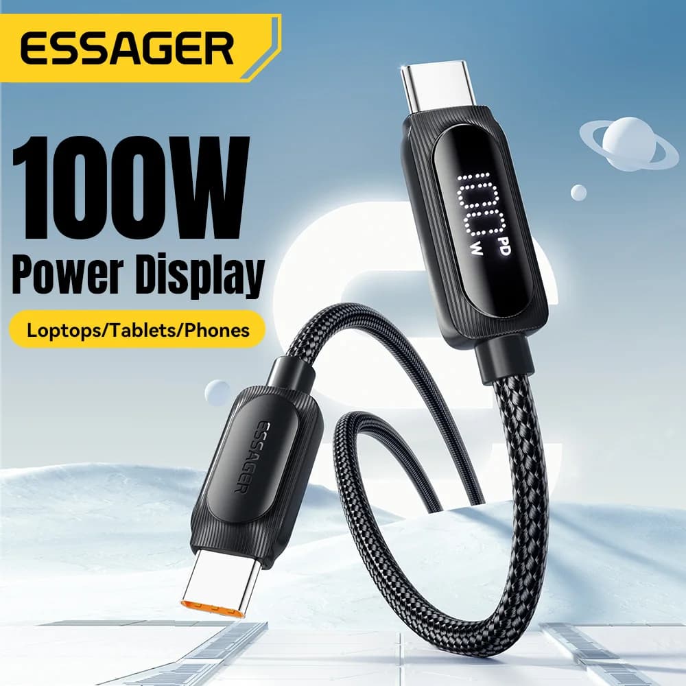 Essager 100W Tipo C a Tipo C Cavo dati display digitale per Xiaomi Samsung PD Cavo di ricarica rapida per MacBook iPad Tablet Cavo