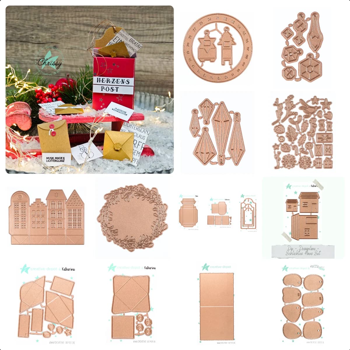 New 2025 Autumn Wreath Mini Envelopes Rectangular Mailbox House Christmas Ornaments Cutting Dies for Scrapbooking Card Craft
