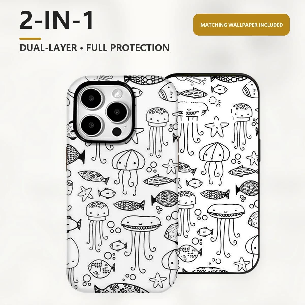 Cute Cute Sea Animals Pattern Phone Case for iPhone 17 16 15 14 Pro Max Plus Mini iPhone Air 2-in-1 Dual-Layer PC TPU Cover