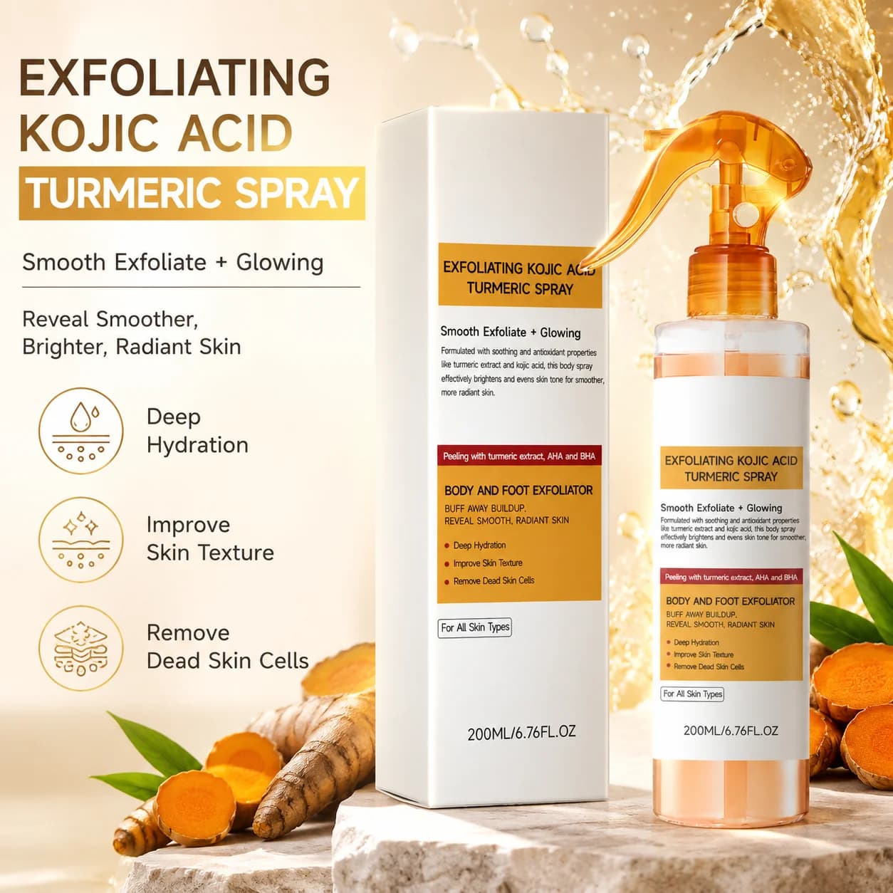 1/2/3/4/5 200ml Turmeric Body Spray Kojic Acid Exfoliating Peeling Salicylic Acid Peel Brightening Dead Skin Remover Skin Smooth