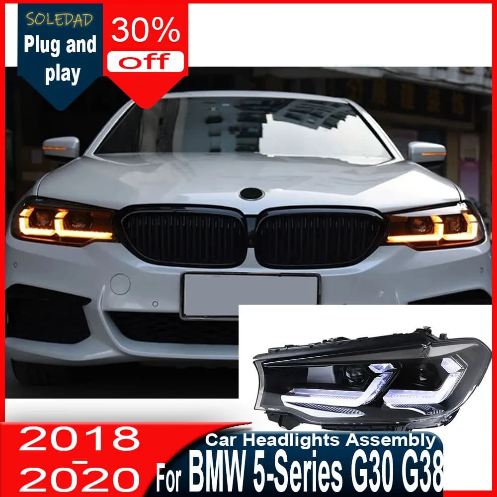 Faro anteriore per BMW Serie 5 G30, fari 2018-2021, ultimo modello LCI, luci diurne a LED, doppio proiettore, accessori auto