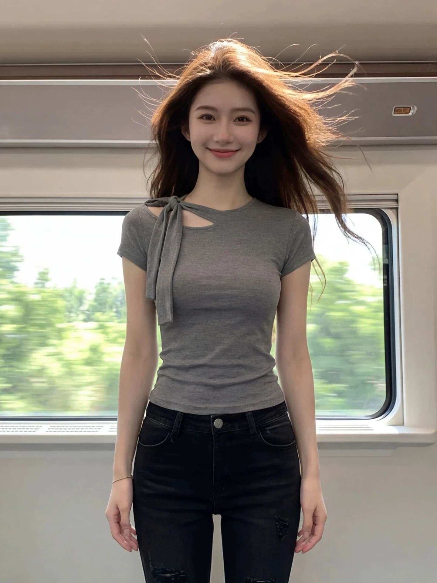 Chic Hollow out Belted Short Sleeve T-Shirt Women's Korean Style Summer Versatile Fashionable Top plus Size Comfortable Breat...