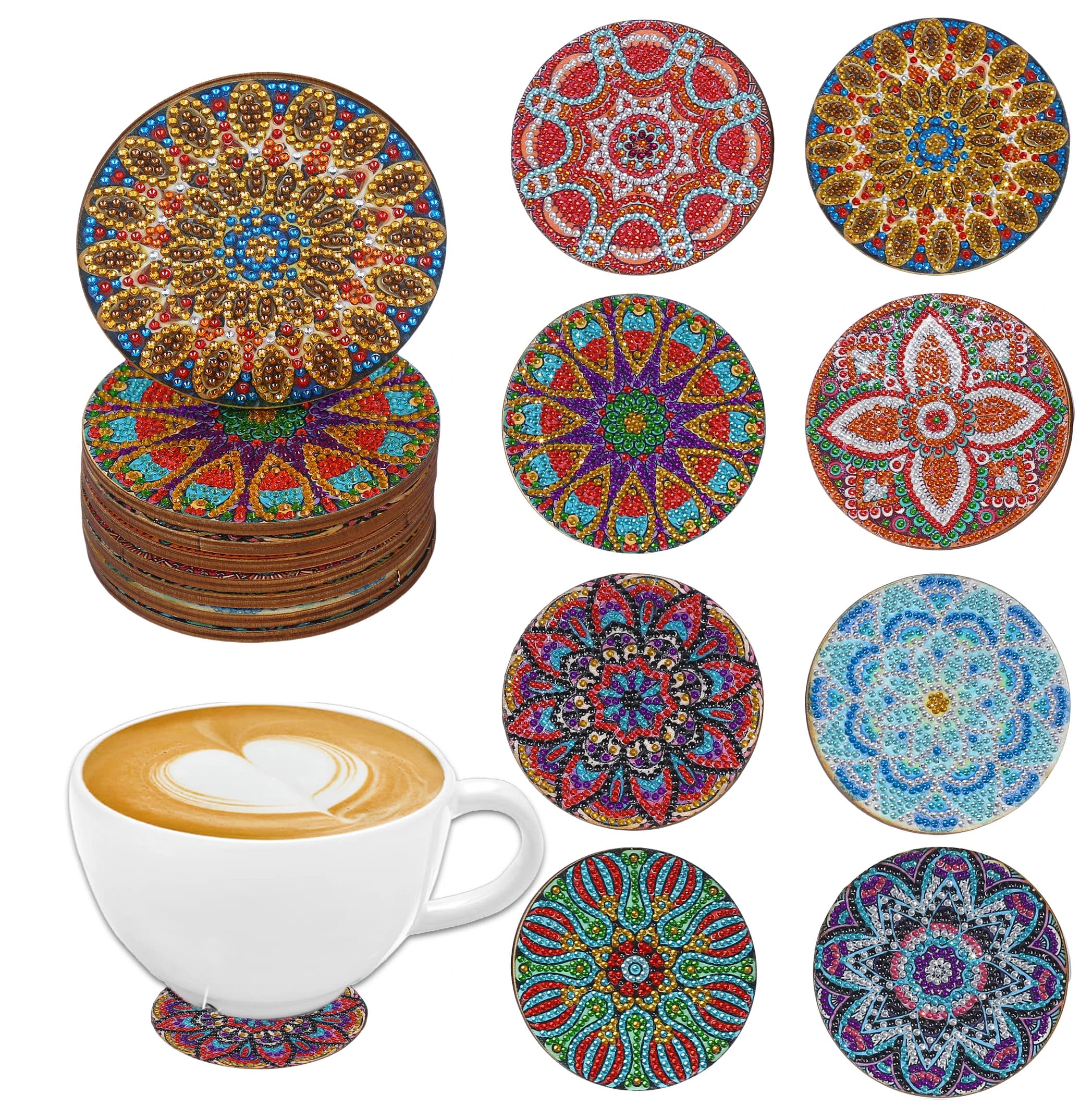 8 pezzi pittura diamante fai da te set artistico Mandala modello floreale sottobicchiere forma speciale cristallo diamante artificiale processo mosaico