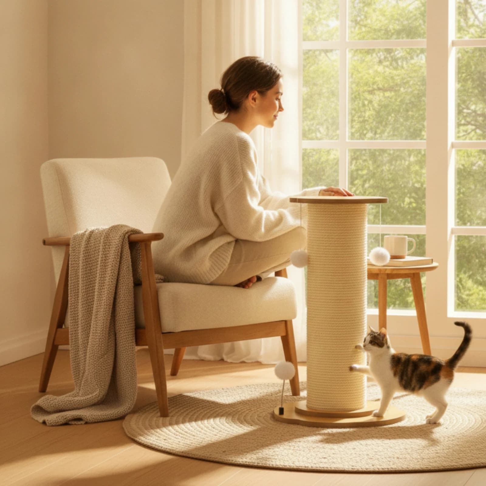 Cat Scratching Post Stable Scratching Post with Wooden Platform Cat Tree with Perch Vertical Pet Furniture Safe for Cats