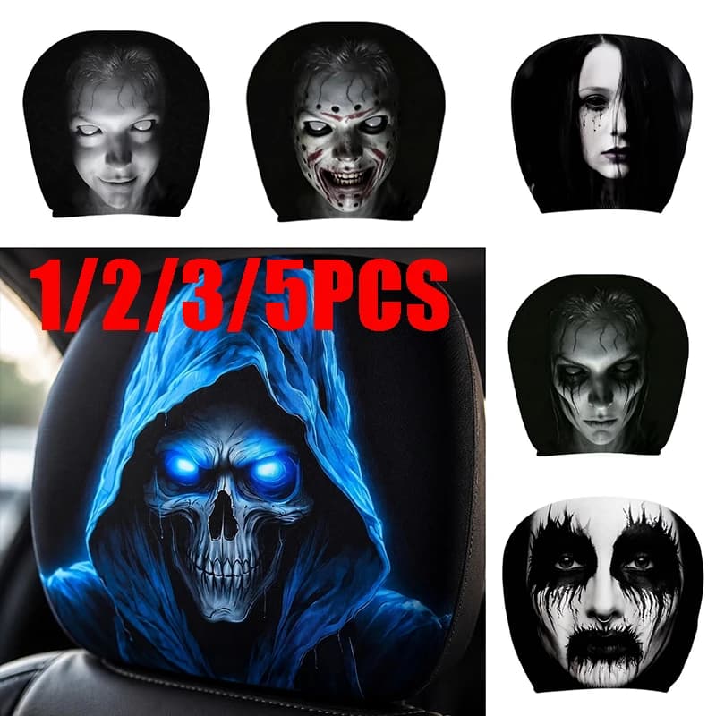 1-5PCS Car Headrest Covers Exaggerated Cool Decorations Car Pillowcase Washable Stain-Proof Oil-Proof Car Seat Headcover