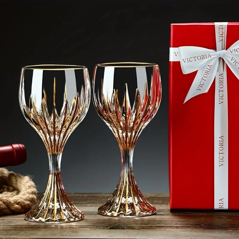 Light Luxury Wine Glass European Retro Crystal Glass Goblet Gift Box Crystal Wine Glass Wedding Gift Box Praty Gold-inked Goblet