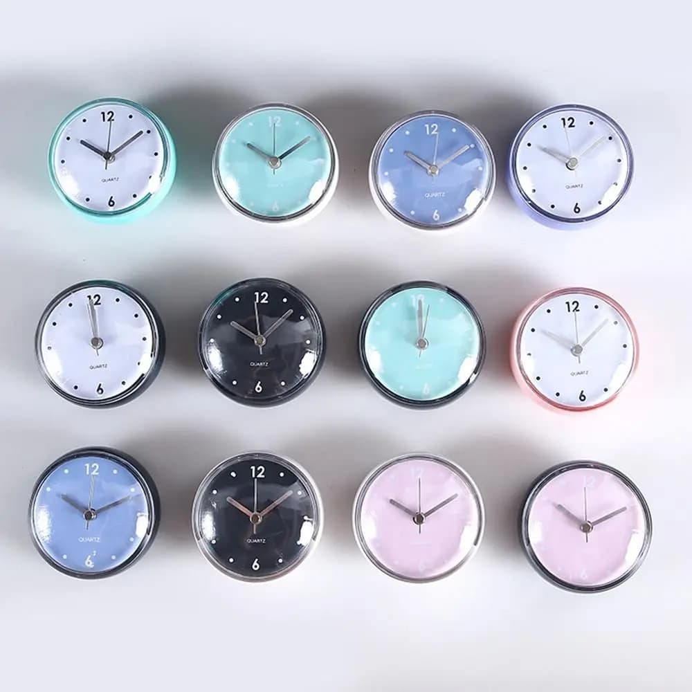 Mini Sucker Wall Clock Bathroom Anti-Fog Waterproof 7cm Kitchen Toilet Small Quartz Table Clock