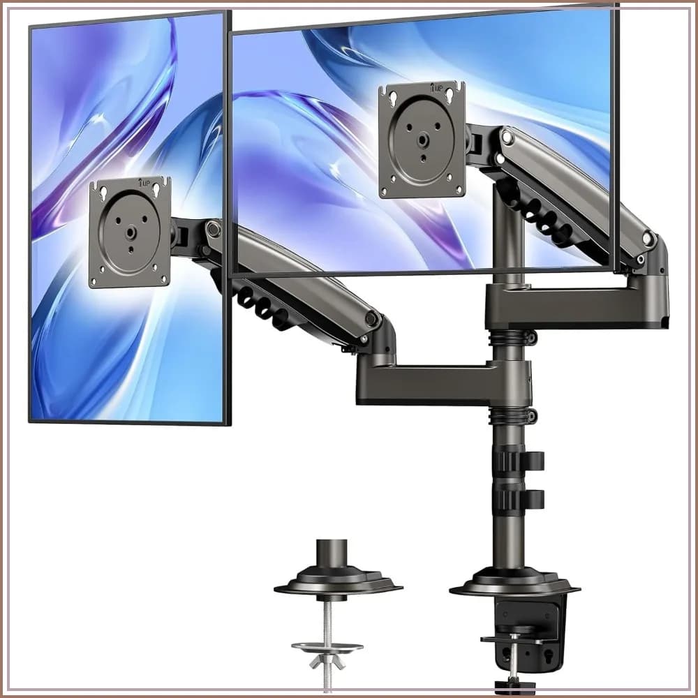 Dual Monitor Stand for 17-32 inch Screens, Ergonomic Tilt/Swivel/Rotate, VESA 75/100mm, Max 19.8 lbs