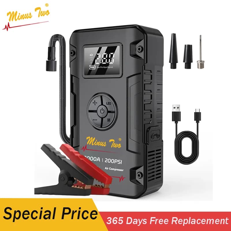 Avviatore di Emergenza Portatile 8000A con Compressore d'Aria 200PSI e Power Bank 4 in 1 per Auto