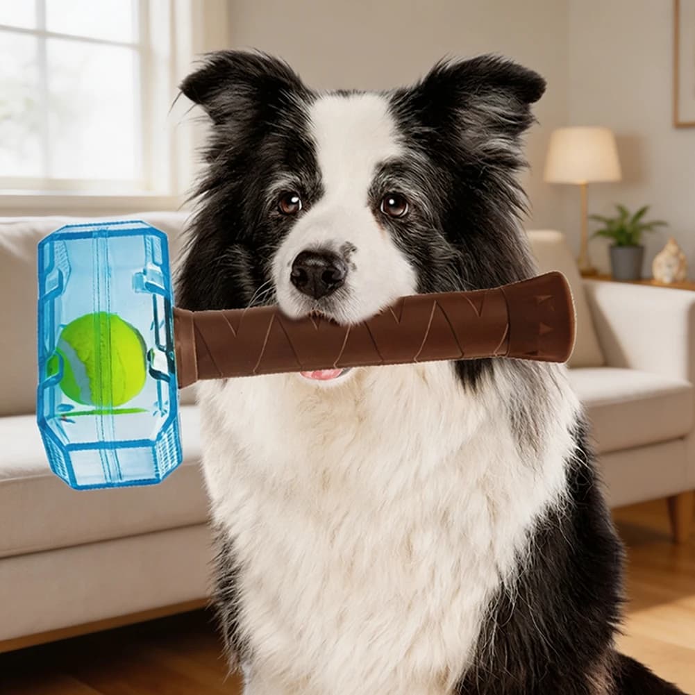 Squeaky Hammer-Dog Toy Tennis Ball in Bottle Interactive Dog-Chew Toys for Medium Large Breeds Dog Christmas Gift Pet Supply