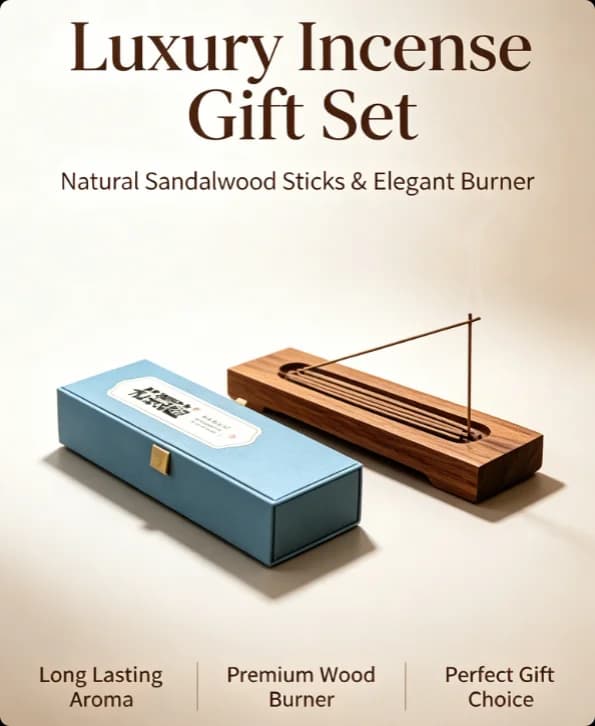 50gLuxury Incense Gift Set: Handcrafted Wooden Burner & Natural Sticks – Premium Home Decor for Yoga, Meditation & Stress Relief
