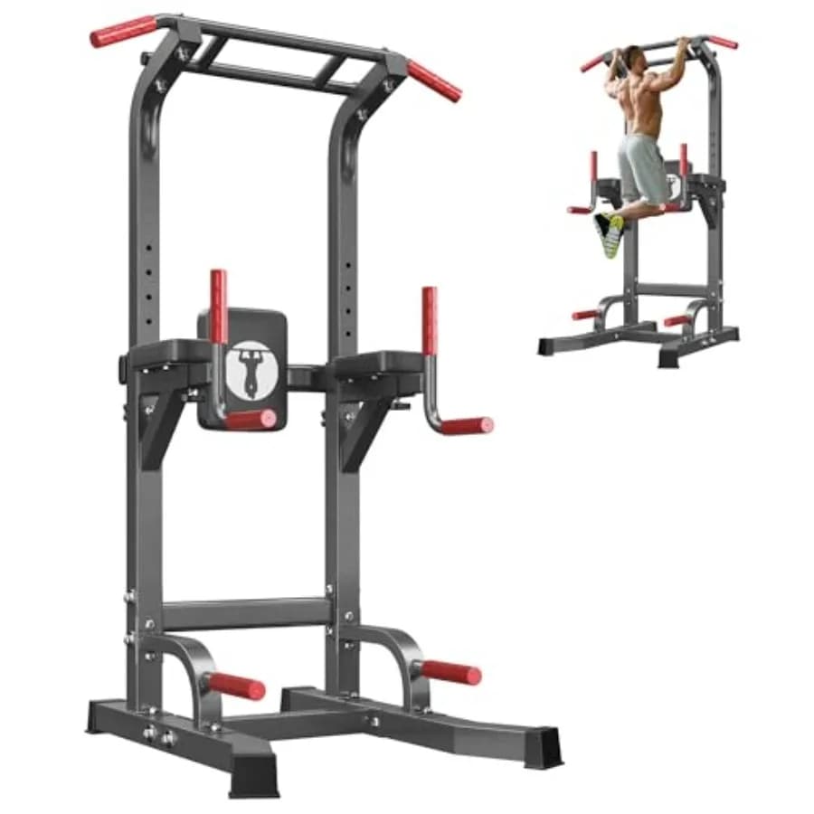 Stazione Multifunzione Power Tower con Barra per Trazioni, Altezza Regolabile a 10 Livelli, Attrezzatura per Allenamento Domestico in Acciaio Nero Resistente