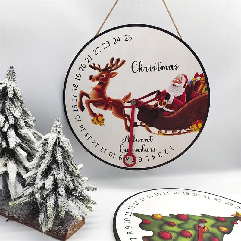Decorazione per feste di Natale Piatto per porta in legno, conto alla rovescia, rotondo, soggiorno, decorazione per tende, pendente