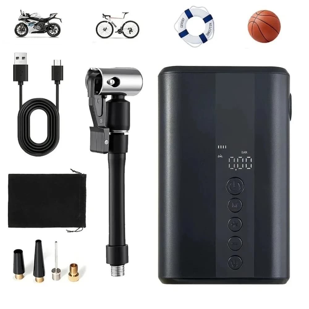 Mini Pompa Elettrica Portatile per Bicicletta, Gonfiatore Pneumatici Senza Fili 130PSI Max, Batteria 450mAh con Display, Ricarica Rapida
