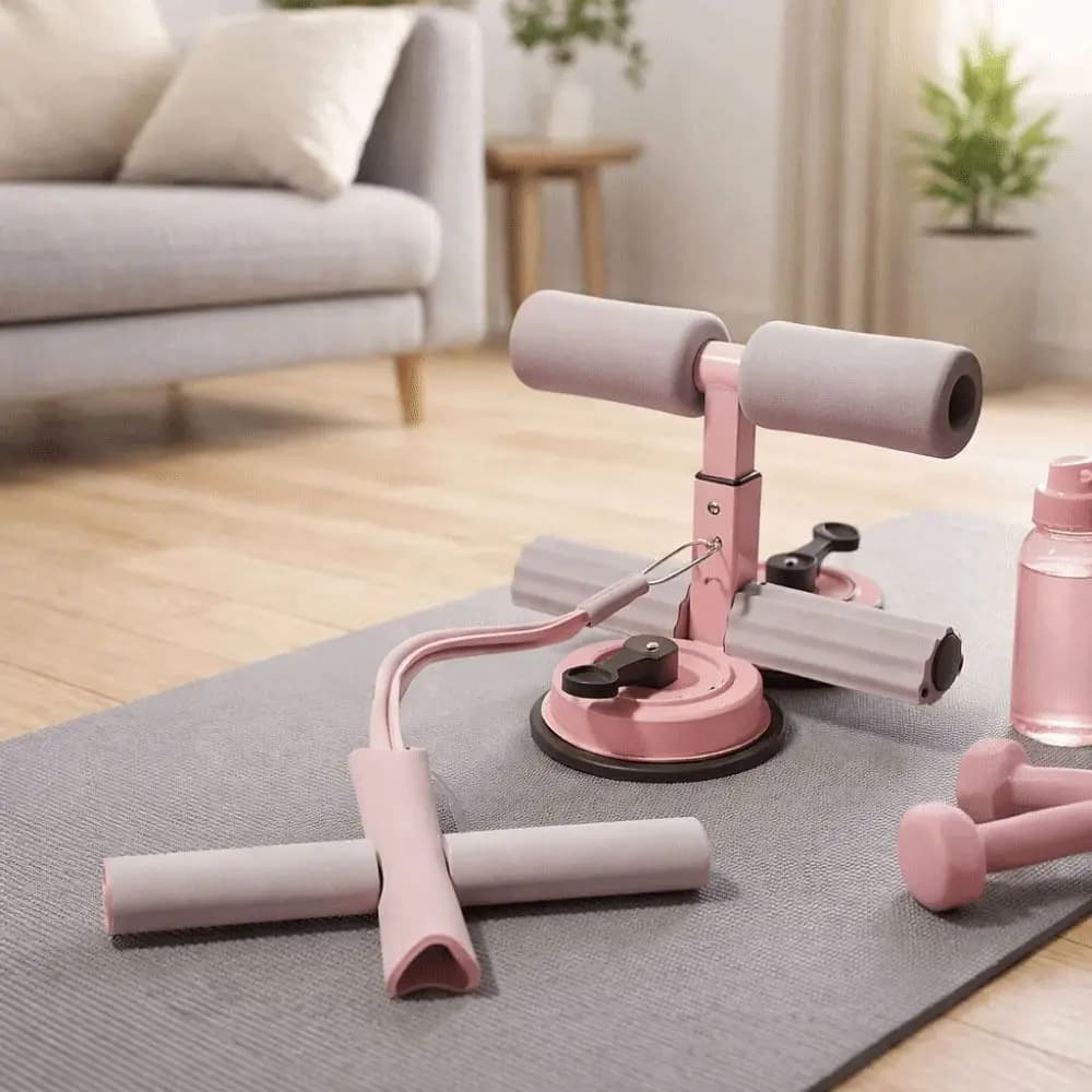 Barra di supporto per sit-up con doppie ventose e corda di tensione, altezza regolabile, attrezzatura fitness per sit-up, supporto antiscivolo per caviglie