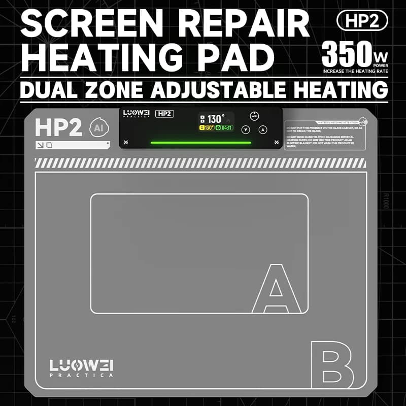 Luowei LW-HP2 LCD Screen Repair Heating Pad Dual-Zone Adjustable Temperature Silicone Mat for Phone & Tablet Repair Tools