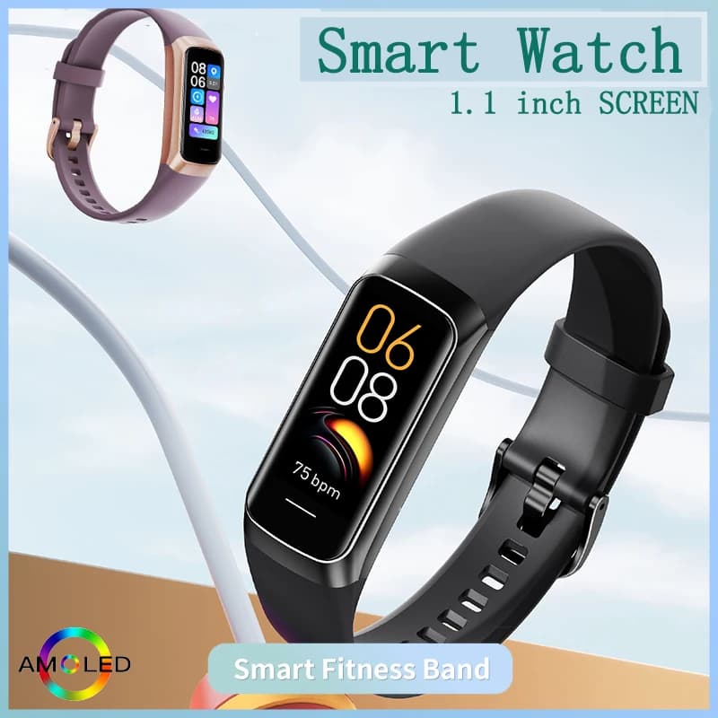 LIGE Smartwatch con display AMOLED da 1.1 pollici, cinturino per donna, monitoraggio della frequenza cardiaca, impermeabile, braccialetto smart per uomo, fitness tracker sportivo.