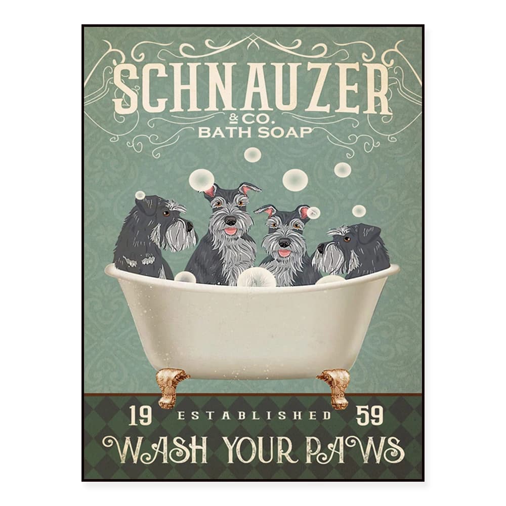Fondato nel 1959 di Schnauzer e Co. I prodotti includono saponi da bagno, stampe a zampe, poster per cani e decorazioni per il bagno.